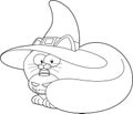Outlined Halloween Witch Black Cat Cartoon Character