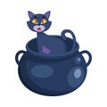 Halloween cat cartoon on witch bowl vector design