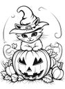 Halloween cat coloring page ai generated Royalty Free Stock Photo