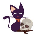 Halloween cat mascot with skull head