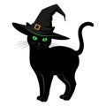 Halloween Cat with Pointed Hat Vector, Cute Black Kitten in Witch Hat Art Royalty Free Stock Photo