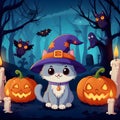 Halloween Cat Wizard Illustration Background Royalty Free Stock Photo