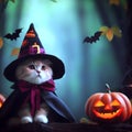Halloween Cat Wizard Photo Illustration Royalty Free Stock Photo