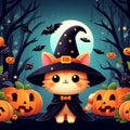 Halloween Cat Wizard Photo Illustration Royalty Free Stock Photo