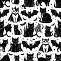Halloween Cats and Bats Pattern Royalty Free Stock Photo