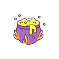 Halloween cauldron icon. Witch potion, Colorful flat Halloween icon, Thin line art design, Vector illustration