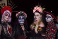 Halloween celebrated with Mexican Day of the Dead costumes on Santa Monica Blvd. in Los Angeles