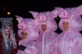 Halloween celebrated with Three Little Pigs costumes on Santa Monica Blvd. in Los Angeles