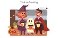 Halloween celebrating. Happy children wearing costume trick or treating Royalty Free Stock Photo