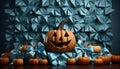 Halloween celebration spooky night, pumpkin lantern, cute cartoon ghost generated by AI