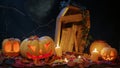 Halloween Cemetery , Candles and Jack-o-lantern Royalty Free Stock Photo