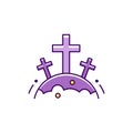 Halloween Cemetery Crosses icon. Thin line art design, Vector illustration