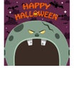 Halloween Character Design. With Grey Zombie Character. Big Face and Open Mouth. In Gravefield Royalty Free Stock Photo