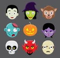 Halloween Character Heads Cartoon