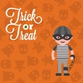 Halloween character pirate costume on ghost background, flat design