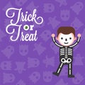 Halloween character skeleton boy costume on ghost background