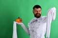 Halloween character in white long sleeved ghost costume Royalty Free Stock Photo