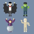 Halloween Characters Icons Set on Stylish Royalty Free Stock Photo