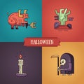 Halloween characters line flat design modern icons set Royalty Free Stock Photo