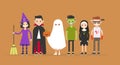 Halloween characters set: witch, Dracula, ghost, Frankenstein, nun, maniac Royalty Free Stock Photo