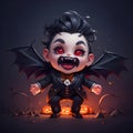 halloween chibi cartoon character with red eyes and fangs ai generated