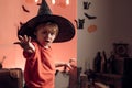 Halloween child decoration and kids scary concept. Halloween background. 31 october. Horror faces. Expression face -