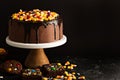 Halloween chocolate cake with candy on top