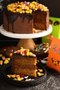 Halloween chocolate cake with candy on top