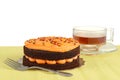 Halloween chocolate orange cake with tea Royalty Free Stock Photo