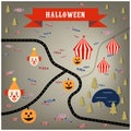 Halloween circus map with clowns, pumpkins, forest, lake Royalty Free Stock Photo