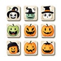 Halloween clipart Set, Various Smiles of Skeletons, Ghosts, Witches, watercolor Style,