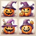 Halloween clipart Set, Various Smiles of Skeletons, Ghosts, Witches, watercolor Style,