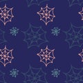 Halloween cobweb seamless pattern on a blue background Royalty Free Stock Photo