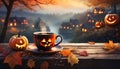 halloween coffee with pumpkins as lanterns