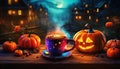 halloween coffee with pumpkins as lanterns