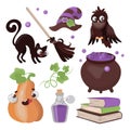 HALLOWEEN COLLECTION Hand Drawn Cartoon Vector Clip Art Set Royalty Free Stock Photo