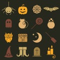 Halloween colorful flat icons set.