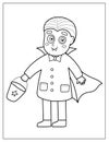 Halloween coloring page with a cute vampire boy. Trick or treat kid in Dracula costume Royalty Free Stock Photo