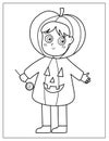 Halloween coloring page with a kid in a pumpkin costume Royalty Free Stock Photo