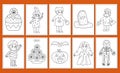 Halloween coloring pages bundle. Cute spooky characters prints set for coloring book