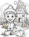 Halloween coloring pages for kids with scary pumpkins Royalty Free Stock Photo