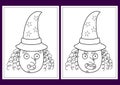 Halloween coloring pages set with a cute witch - happy and angry
