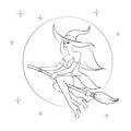 Halloween coloring - Witch on a broomstick cut out on white background