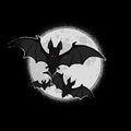 Halloween Comic Icons - Three Bats Against the Moon - Black n White