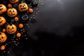 halloween concept background composition with pumping\'s spiderweb and bats Ai generated Royalty Free Stock Photo