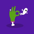 Halloween concept illustration: zombie hand holding a ghost Royalty Free Stock Photo