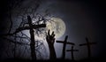 Halloween concept ofwooden cross on graveyard Royalty Free Stock Photo