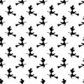 Halloween concept. Pattern black witch silhouette flying on broom on white background. Seamless pattern witch on
