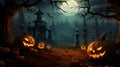 Halloween concept with a pumpkin and skeleton on background