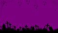 Halloween concept purple background design with spooky cemetary and spider webs.